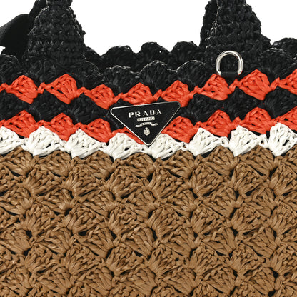 Prada Raffia Crochet Colorblock Giardiniera Tote Caramel Papaya 7 of 10
