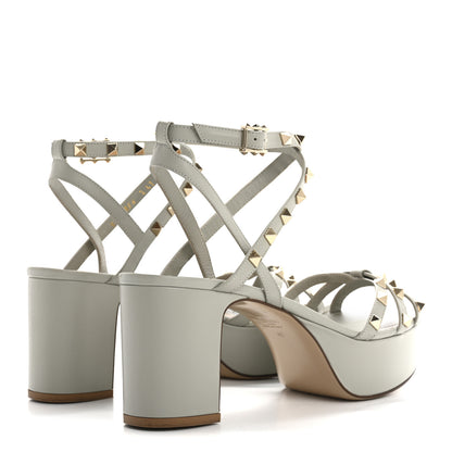 Valentino Garavani Calfskin Rockstud Ankle Wrap 35/75mm Platform Sandals 41 Opal Grey 5 of 17