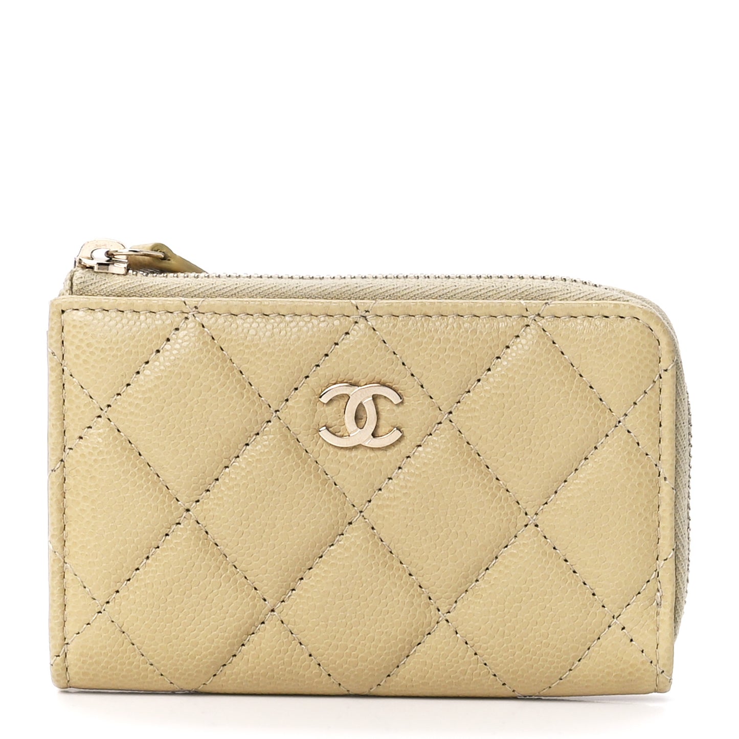 Caviar Quilted Zipped Key Holder Case Light Green
