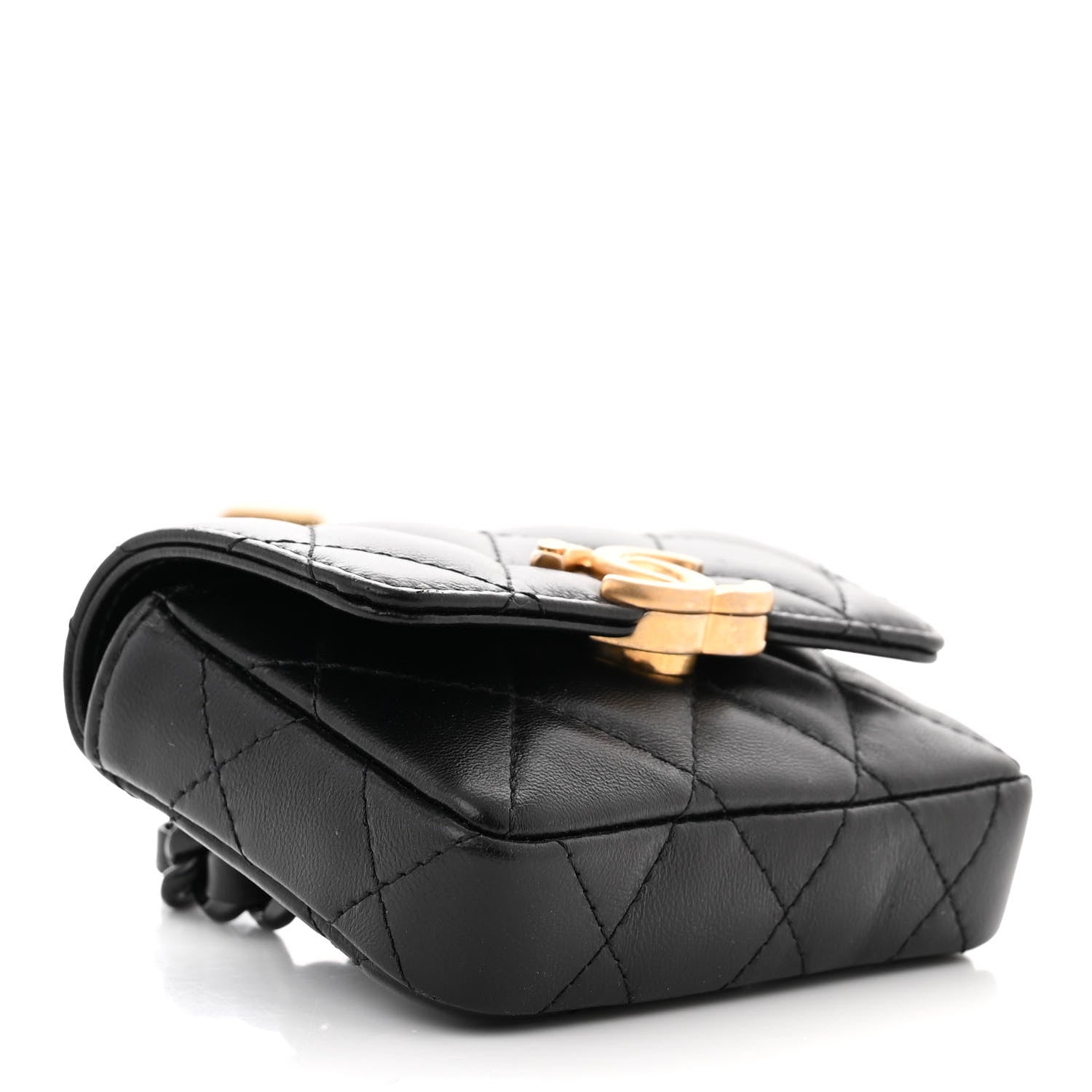Chanel Lambskin Lacquered Metal Quilted Flap Chain Belt Bag Black 4 of 11