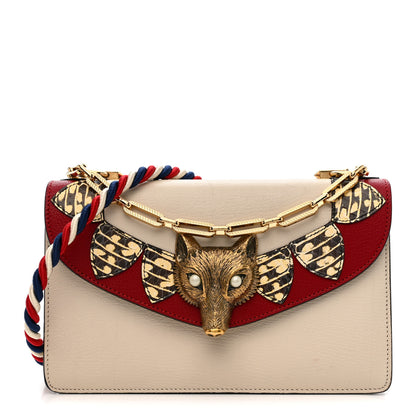 Gucci Goatskin Snakeskin Fox Broche Shoulder Bag White Red 1 of 12