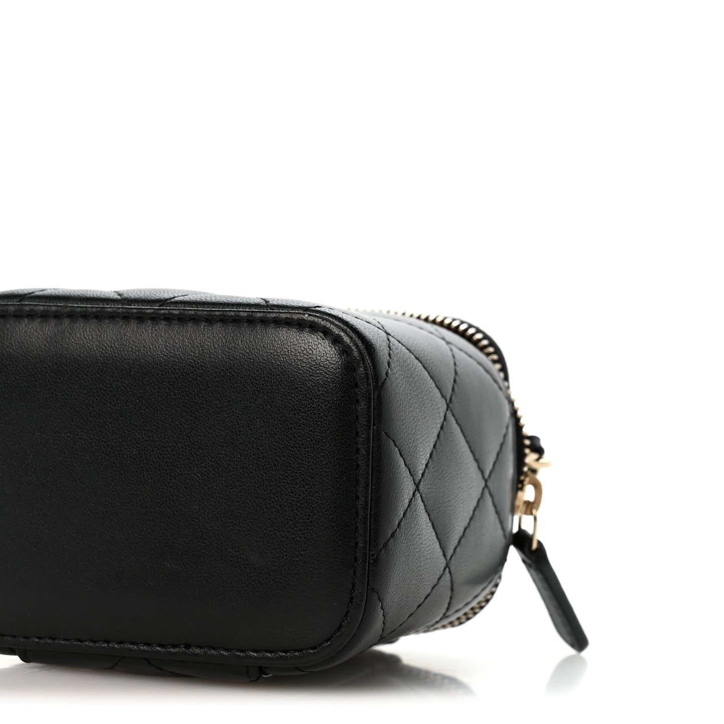 Lambskin Quilted Top Handle Mini Vanity Case With Chain Black