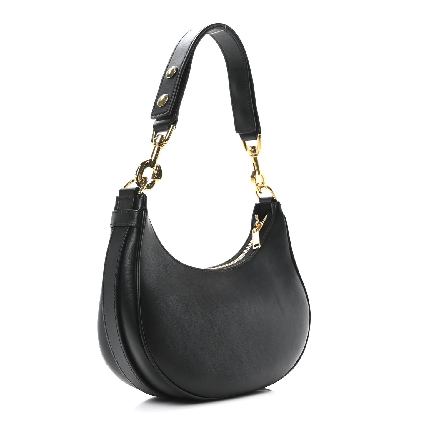 Smooth Calfskin Medium Strap Ava Shoulder Bag Black