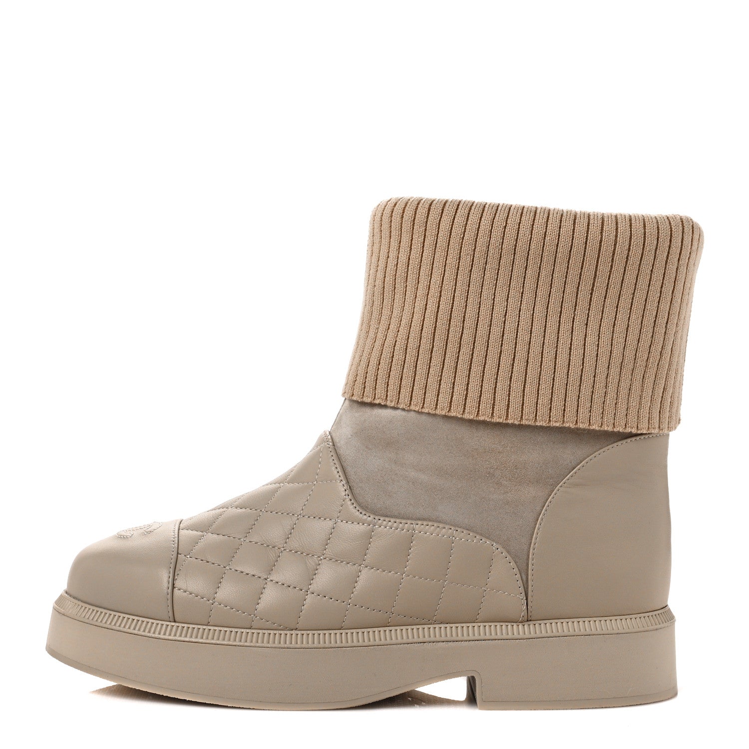 Chanel Suede Lambskin Calfskin Knit Womens Ankle Boots 39 Beige 1 of 6