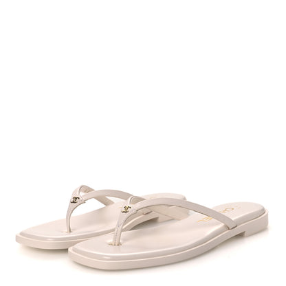 Chanel Goatskin CC Times Square Thong Sandals 35.5 White 5 of 12