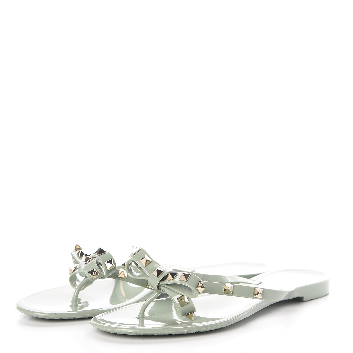 Valentino Garavani PVC Jelly Rockstud Bow Thong Sandals 41 Water Green 3 of 7