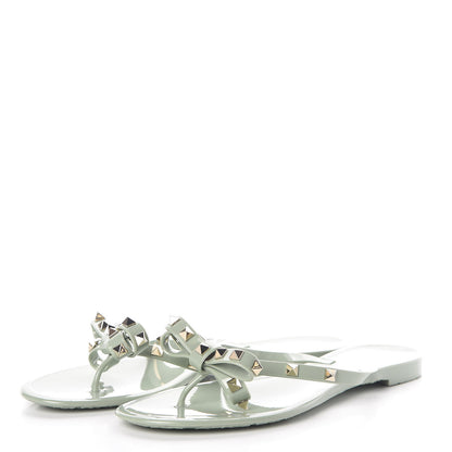 Valentino Garavani PVC Jelly Rockstud Bow Thong Sandals 41 Water Green 3 of 7