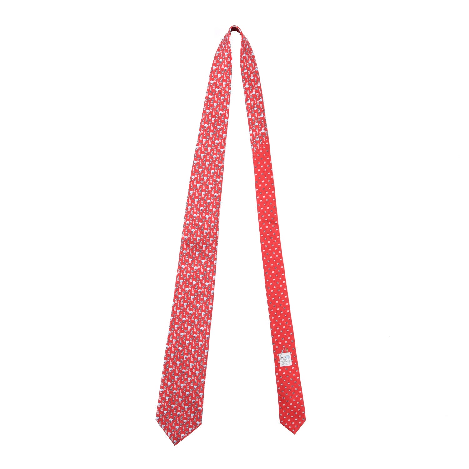 Hermes Silk Printed Mens Circ'H Twillbi Neck Tie Rouge Gris Moyen Ciel 2 of 6