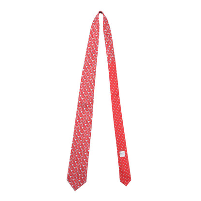 Hermes Silk Printed Mens Circ'H Twillbi Neck Tie Rouge Gris Moyen Ciel 2 of 6