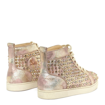 Christian Louboutin Metallic Crinkled Nappa Womens Louis Spikes Flat Sneakers 38.5 Rose Gold Multicolor 4 of 16