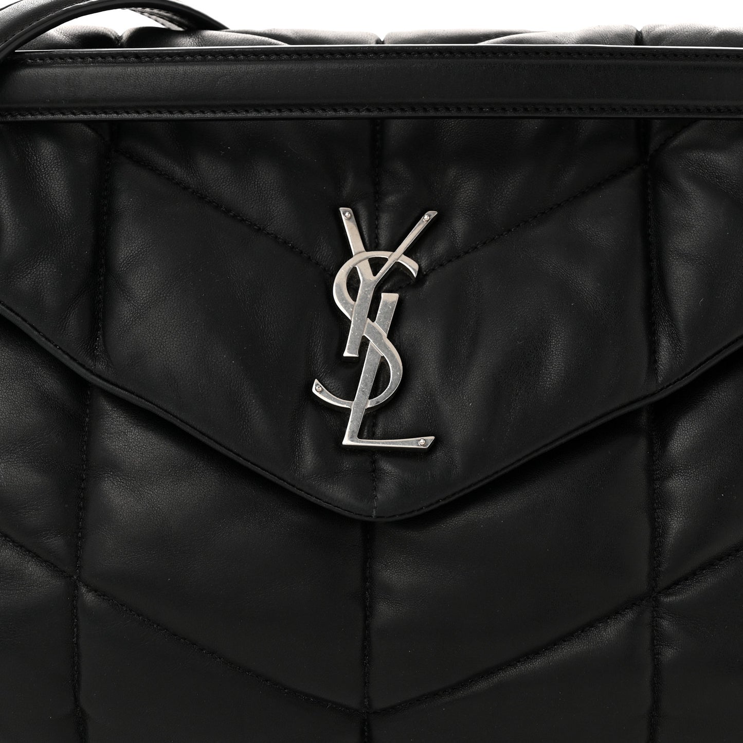Lambskin Quilted Medium Loulou Puffer Monogram Chain Satchel Black