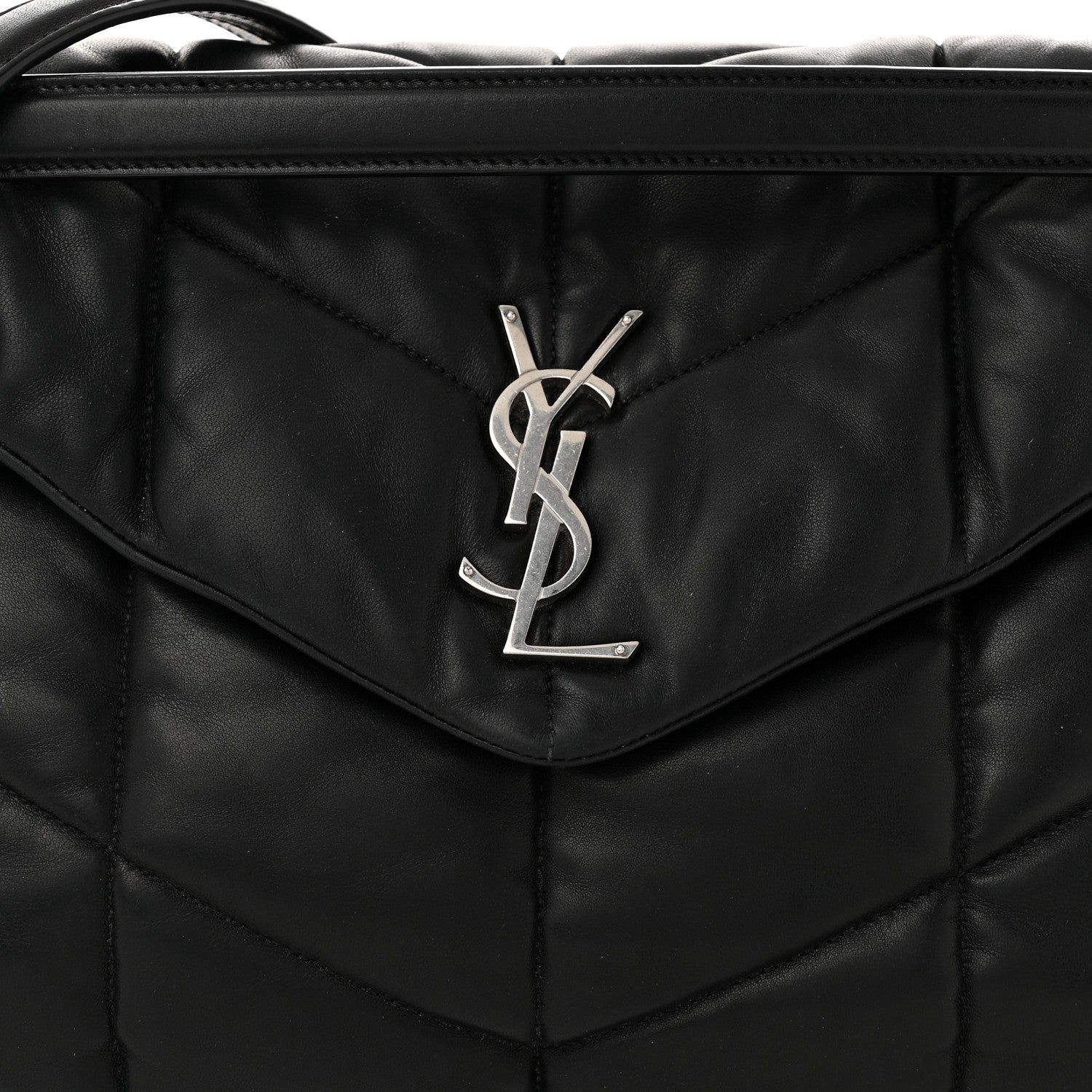 Saint Laurent Lambskin Quilted Medium Loulou Puffer Monogram Chain Satchel Black 8 of 10