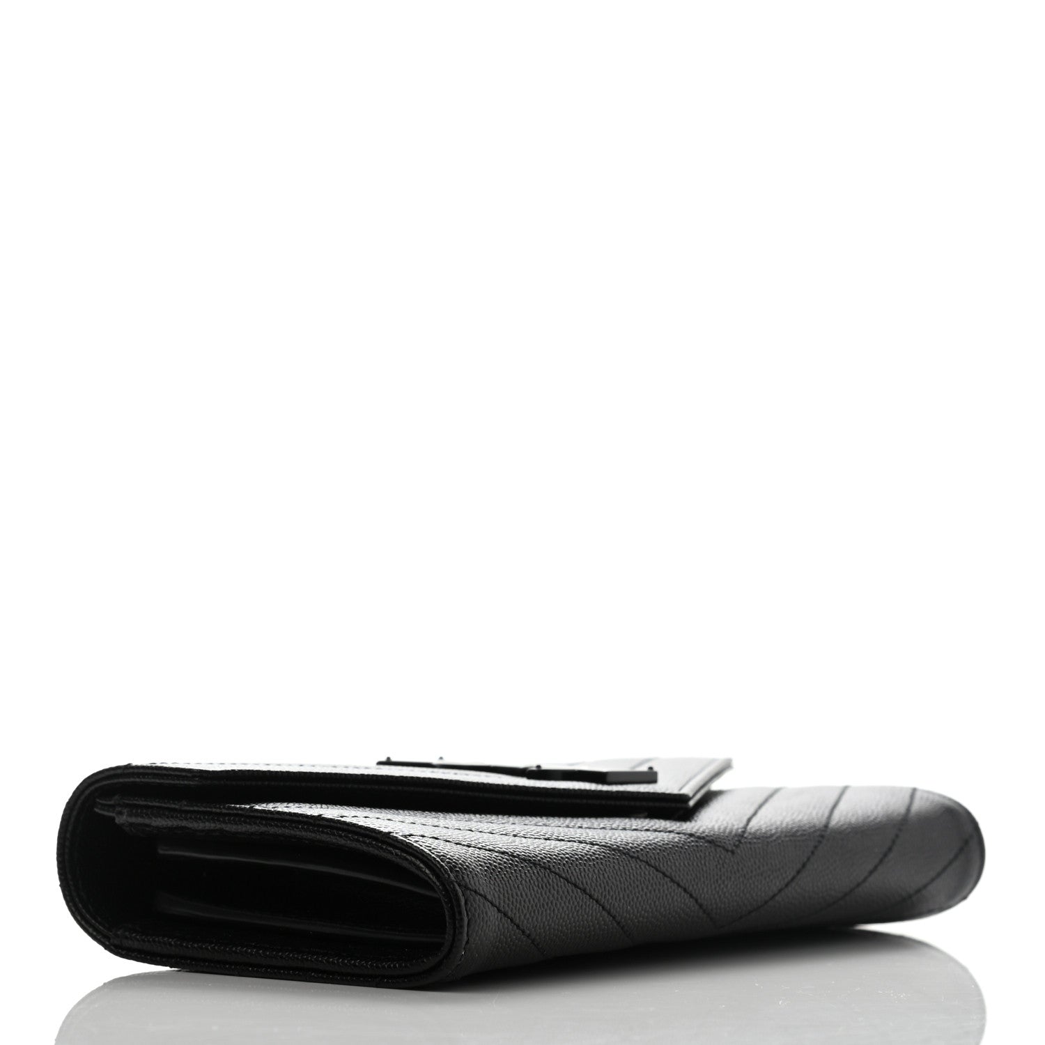 Saint Laurent Grain De Poudre Matelasse Chevron Monogram Flap Wallet Black 4 of 9