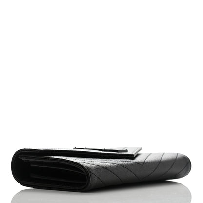 Saint Laurent Grain De Poudre Matelasse Chevron Monogram Flap Wallet Black 4 of 9
