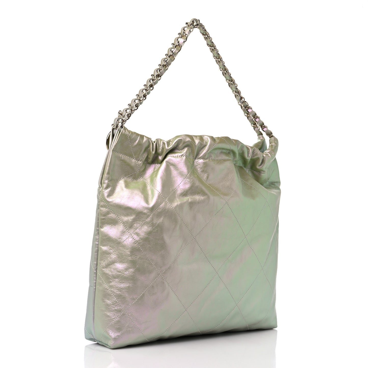 Iridescent Calfskin Quilted Chanel 22 Blue Green