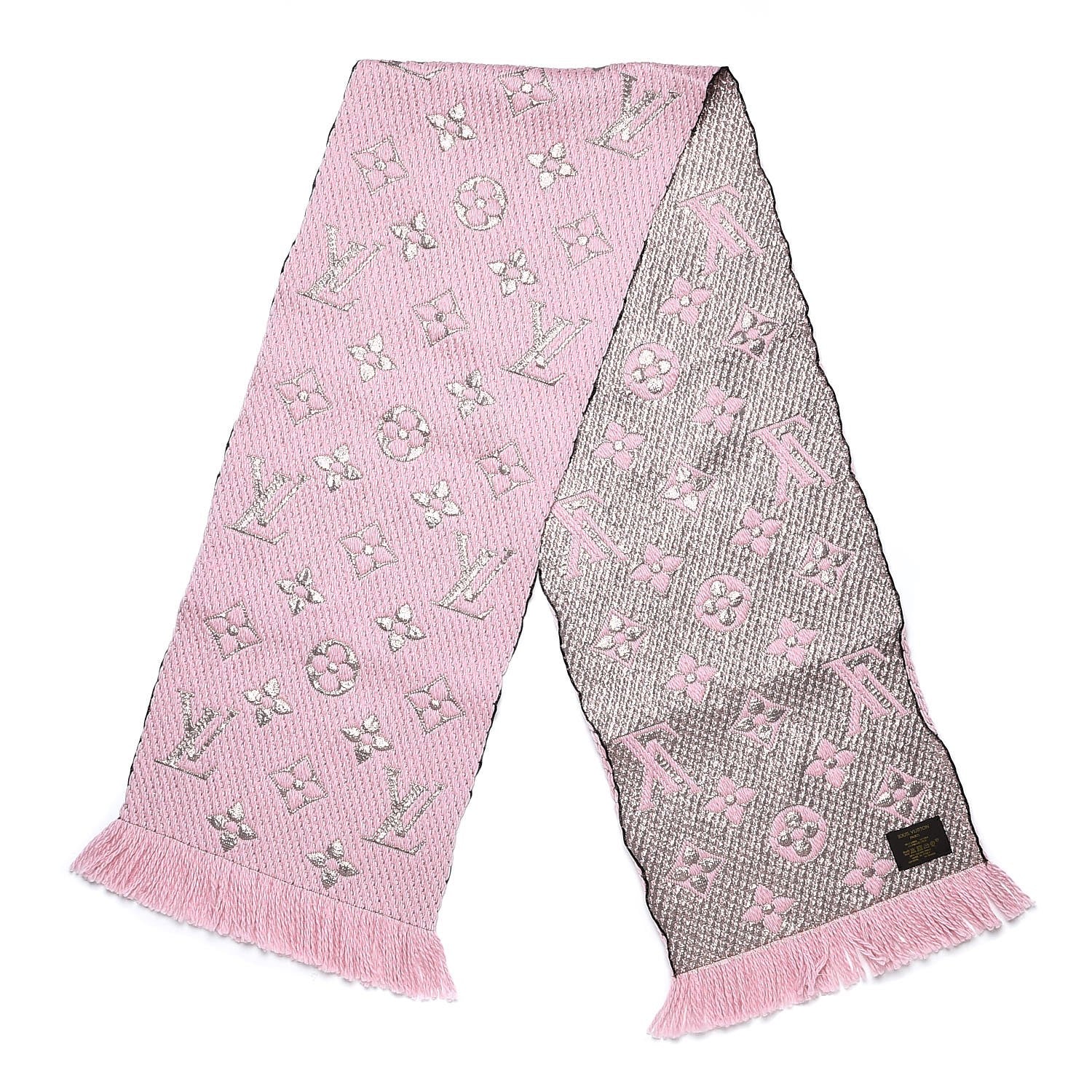 Louis Vuitton Wool Silk Logomania Shine Scarf Pink 3 of 4
