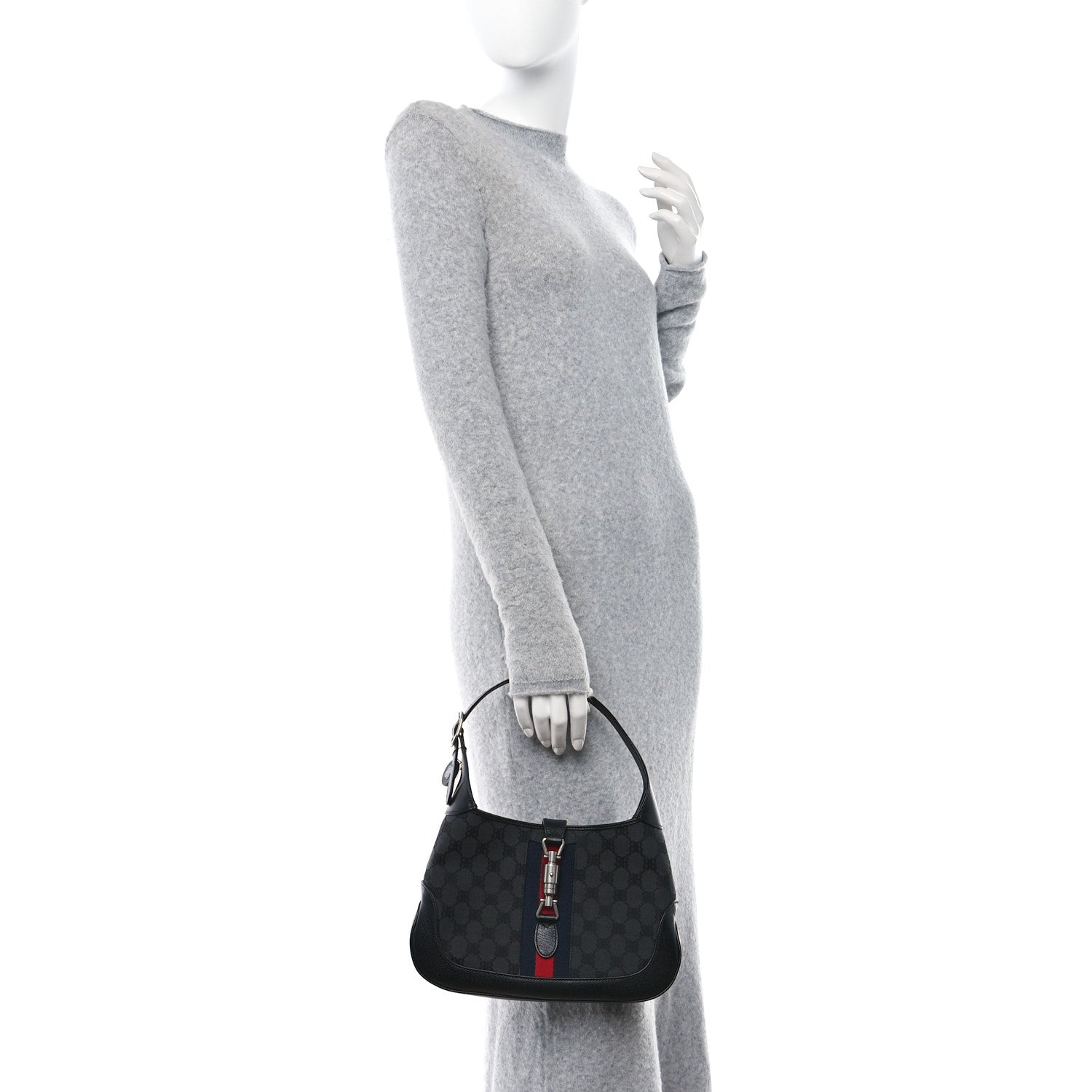 Gucci X BALENCIAGA BB Monogram Calfskin Web Small Jackie 1961 Hobo Black 1 of 12