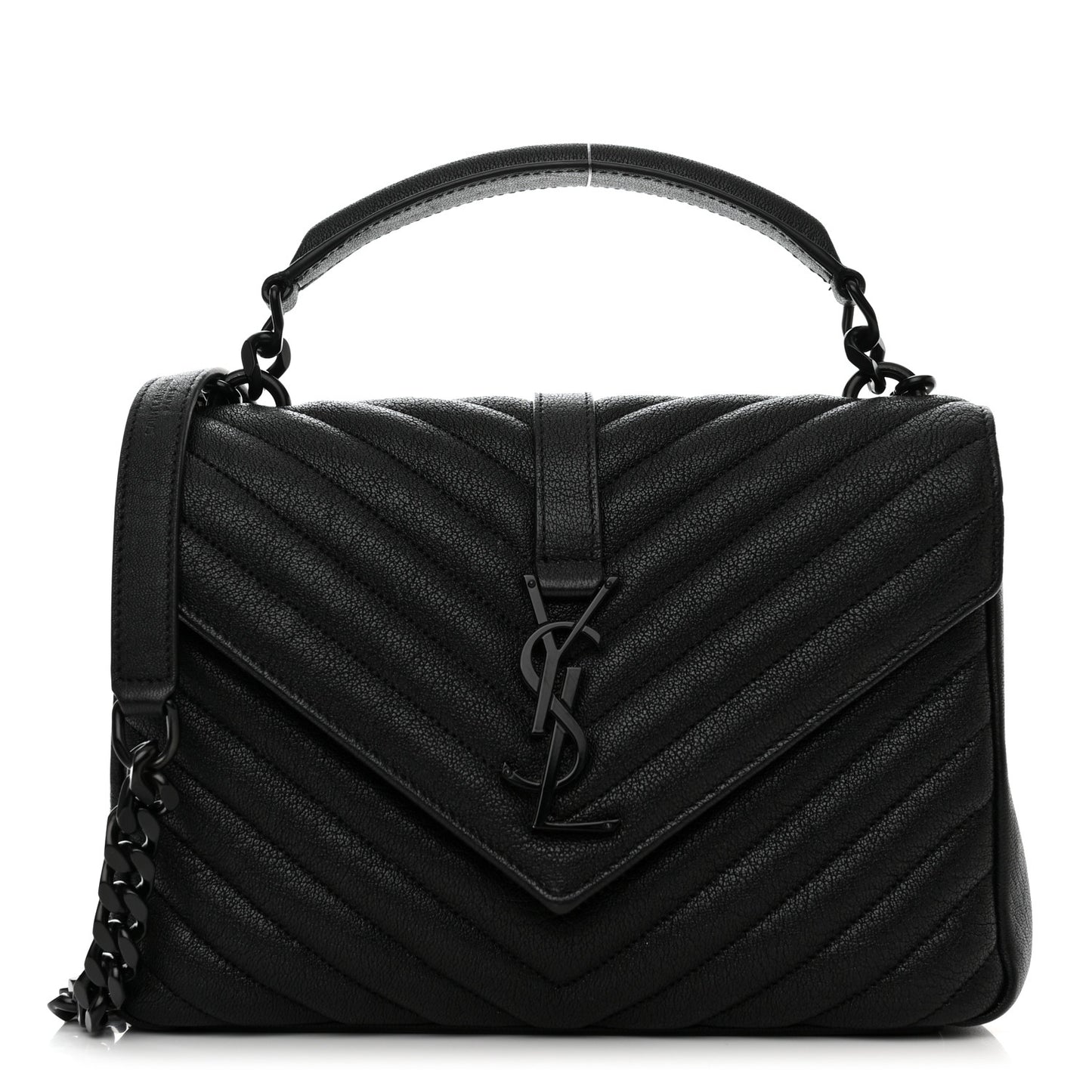 Sheepskin Matelasse Chevron Monogram Monochrome Medium College Bag Black