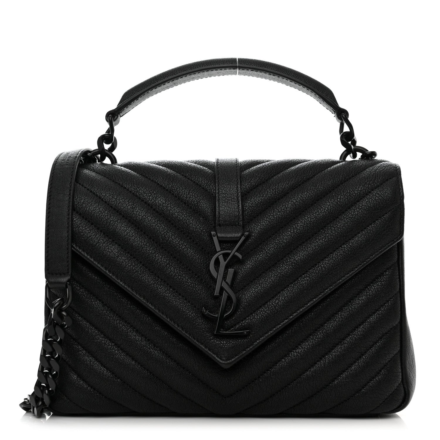 Saint Laurent Sheepskin Matelasse Chevron Monogram Monochrome Medium College Bag Black 1 of 12