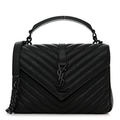 Saint Laurent Sheepskin Matelasse Chevron Monogram Monochrome Medium College Bag Black 1 of 12