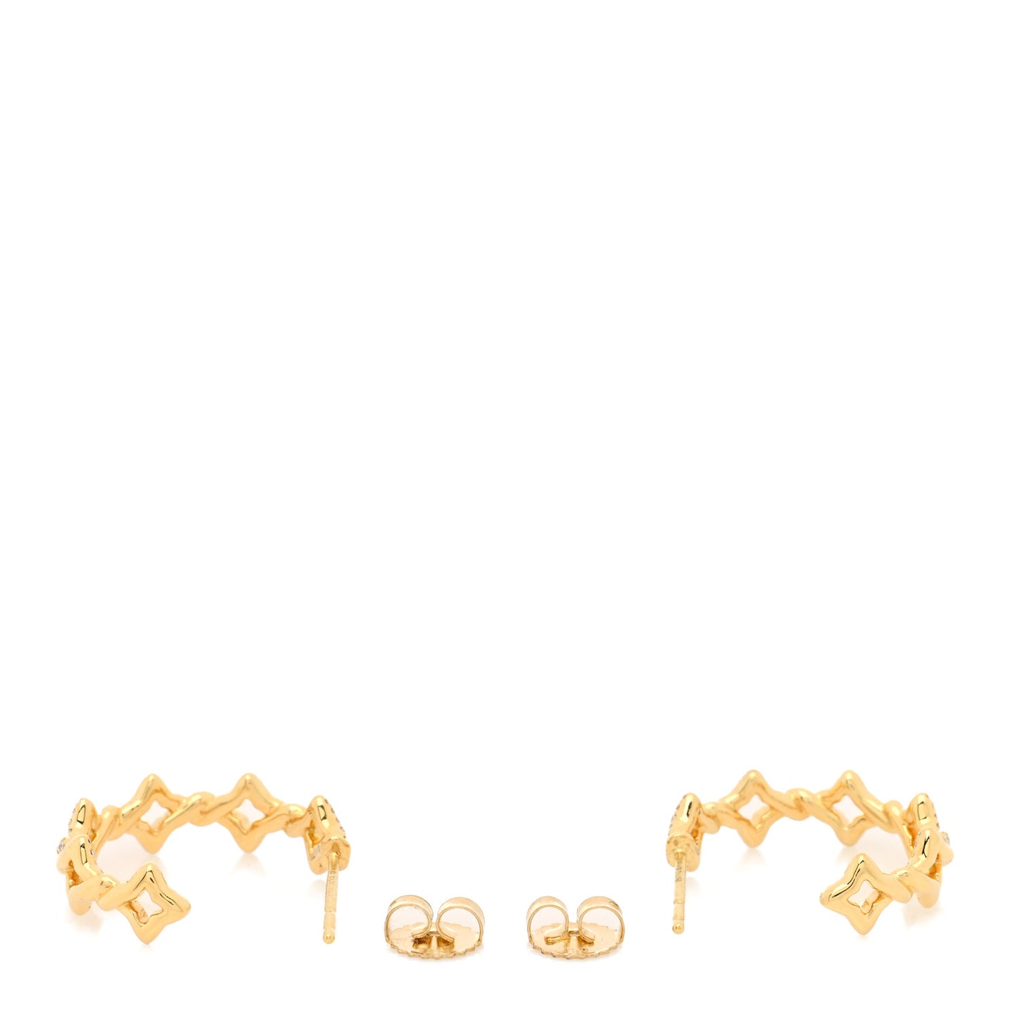 18K Yellow Gold Pave Diamond Small Venetian Quatrefoil Hoop Earrings