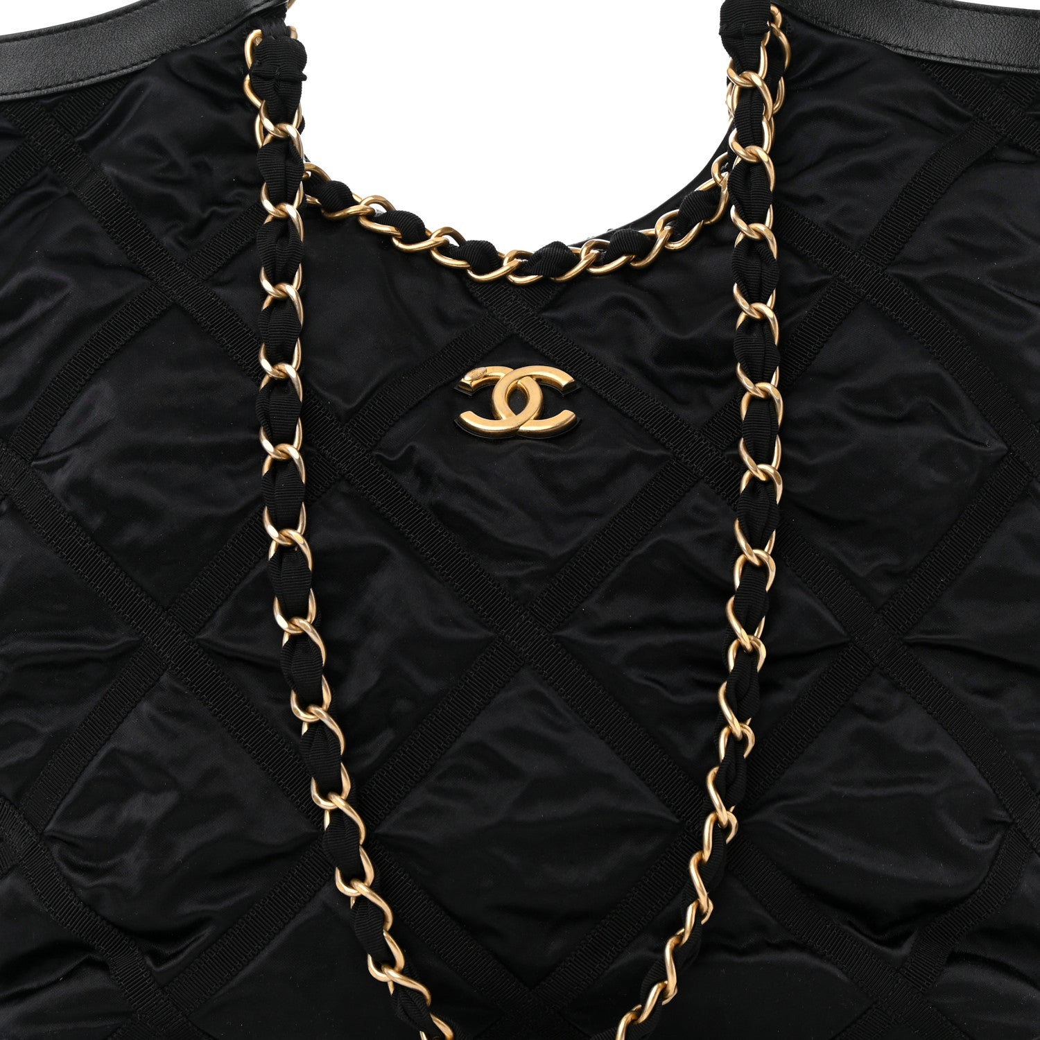 Chanel Nylon Grosgrain Quilted Lifestyle Shopping Tote Black 9 of 13
