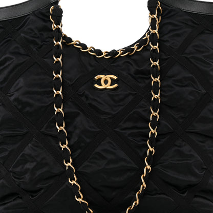 Chanel Nylon Grosgrain Quilted Lifestyle Shopping Tote Black 9 of 13