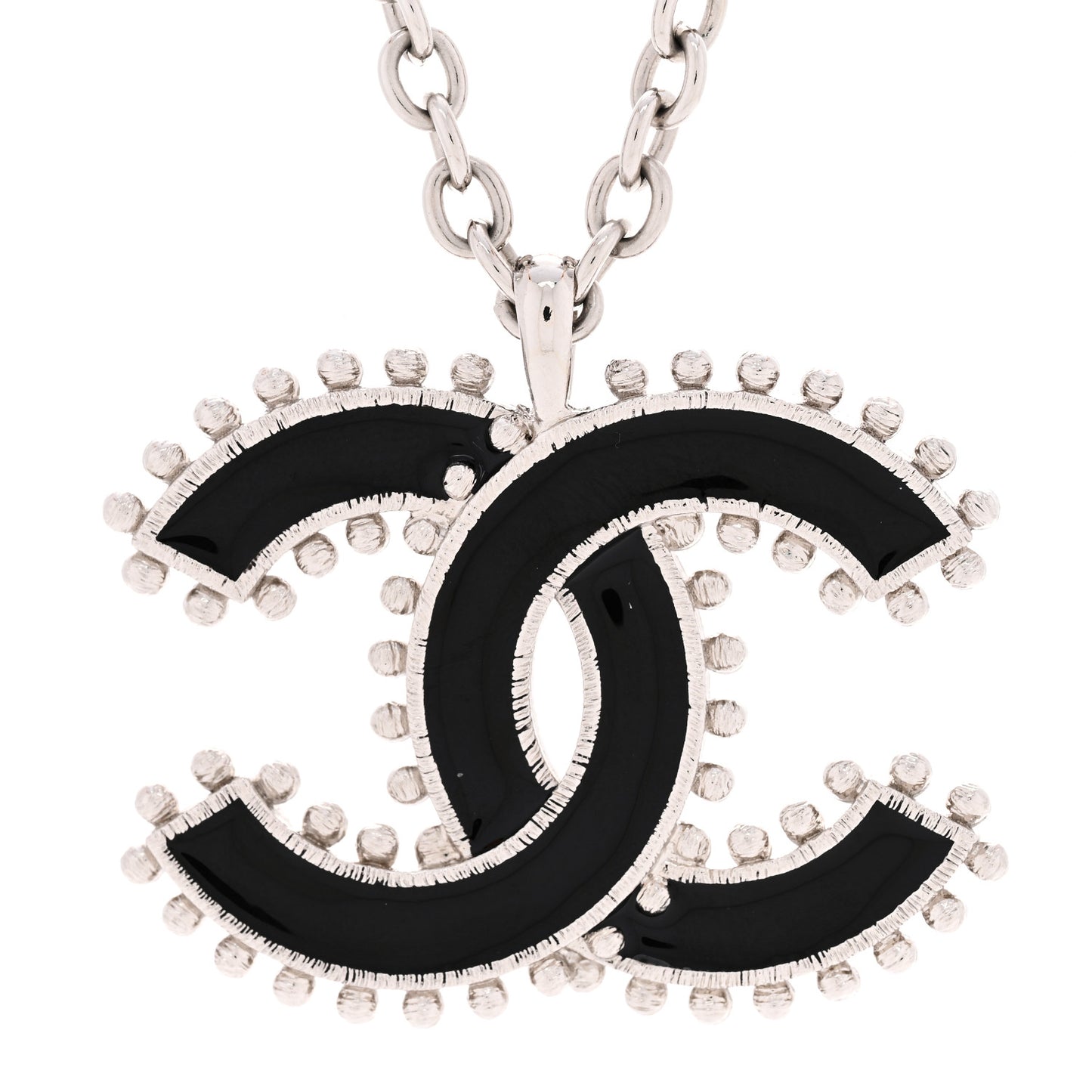 Metal Resin CC Pendant Necklace Black Silver
