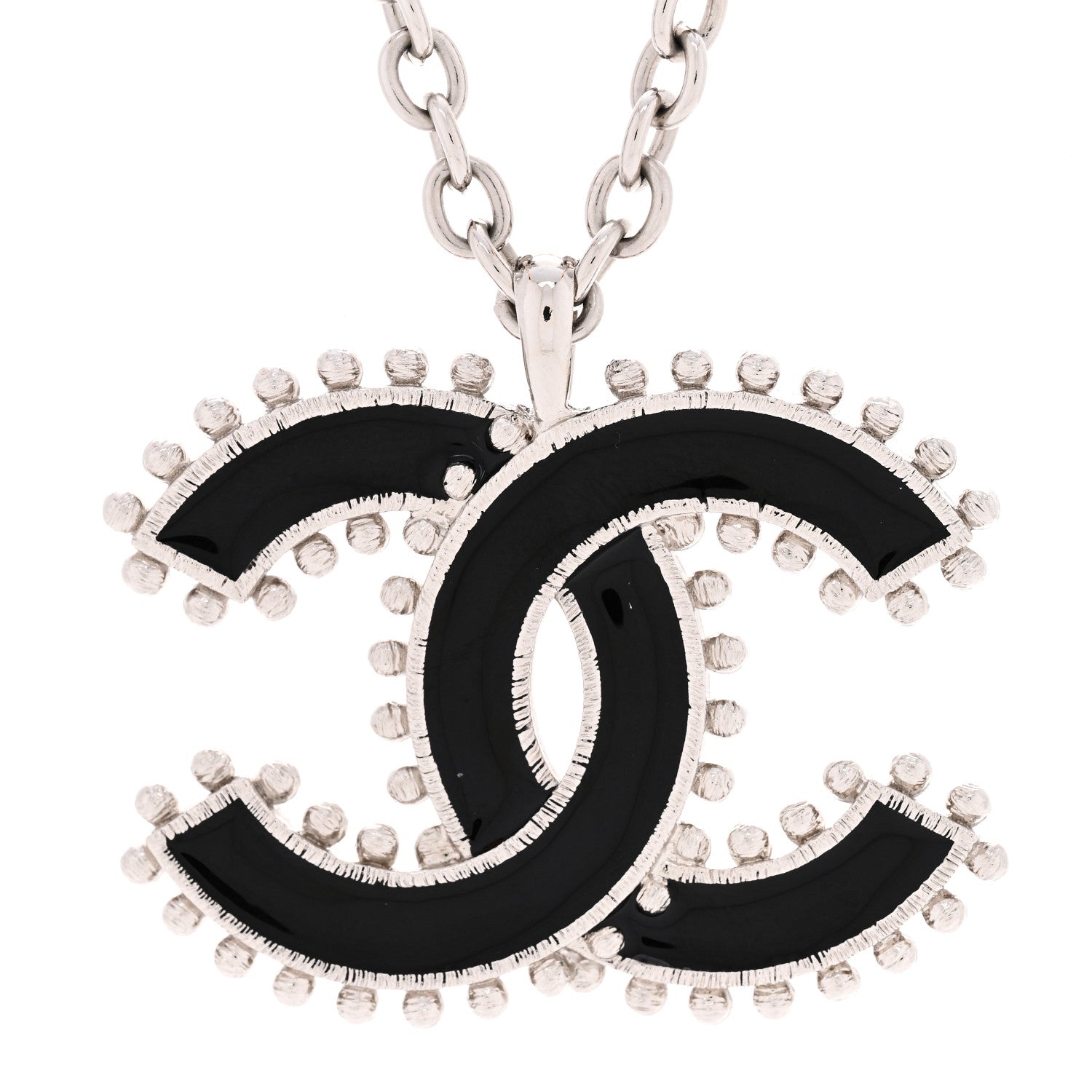 Chanel Metal Resin CC Pendant Necklace Black Silver 4 of 5