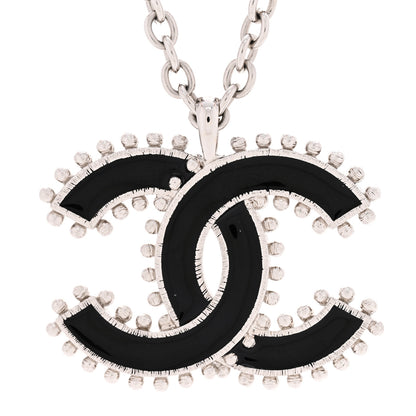 Chanel Metal Resin CC Pendant Necklace Black Silver 4 of 5