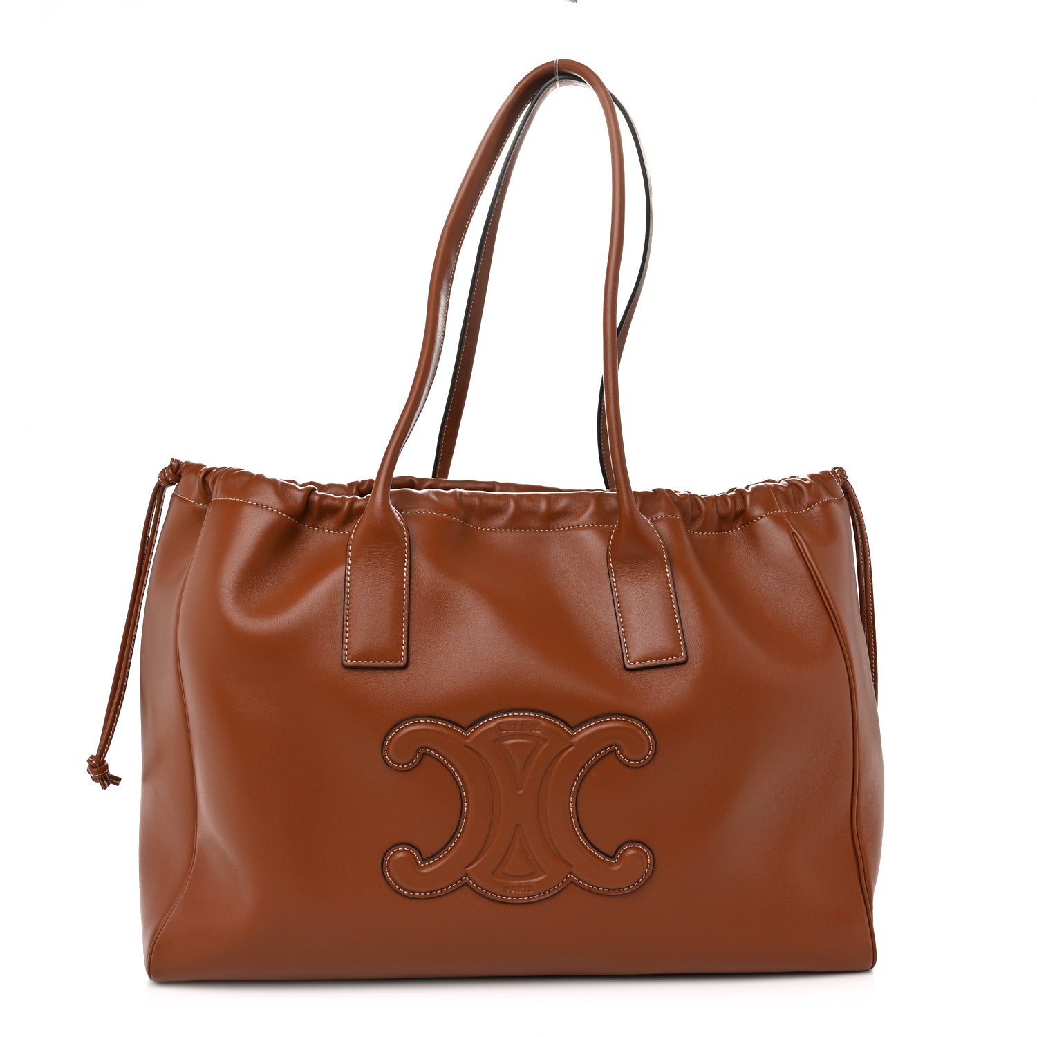 Celine Smooth Calfskin Cuir Triomphe Cabas Drawstring Tan 1 of 8
