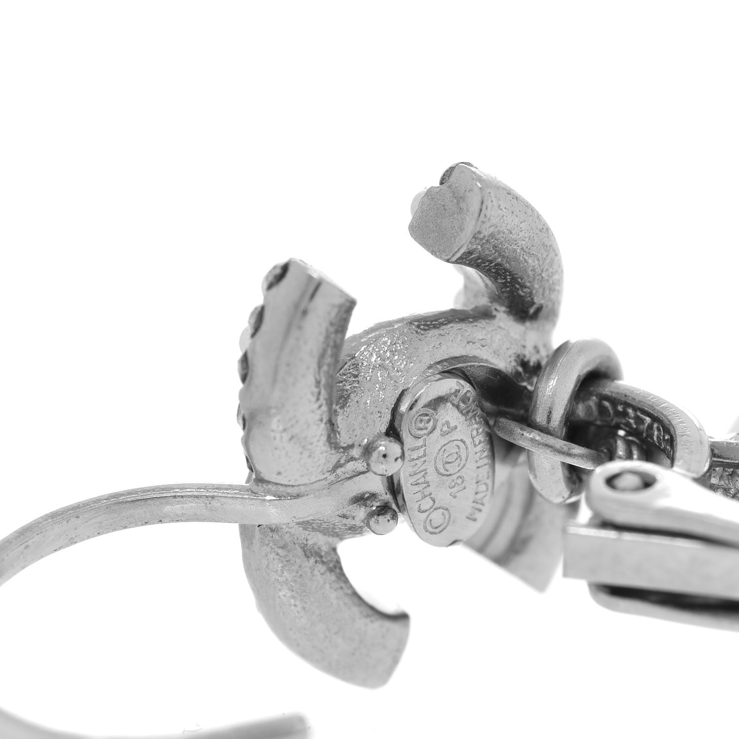 Chanel Crystal Pearl CC Drop Earrings Silver 4 of 5