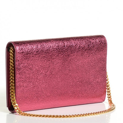 Saint Laurent Metallic Crackled Goatskin Wallet on Chain Pink 3 of 16