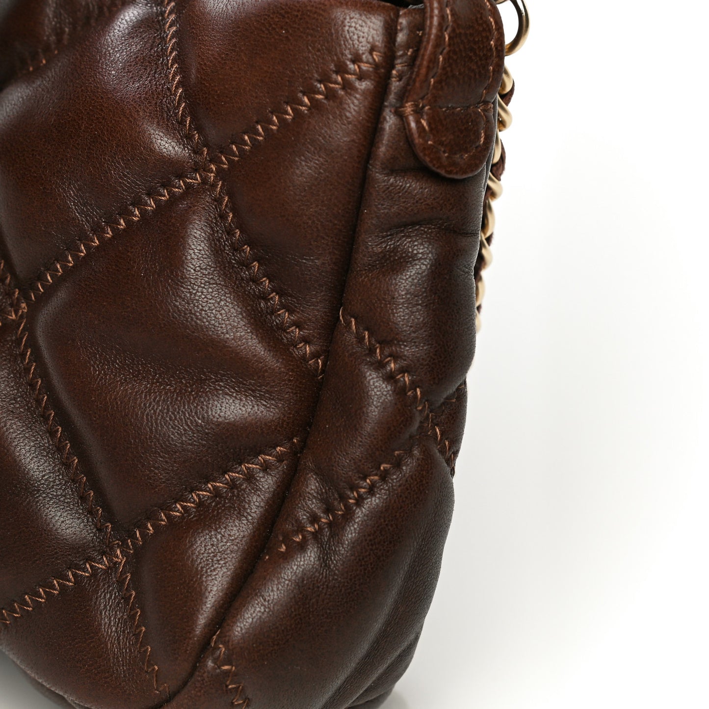 Lambskin Bubble Quilt Pochette Brown