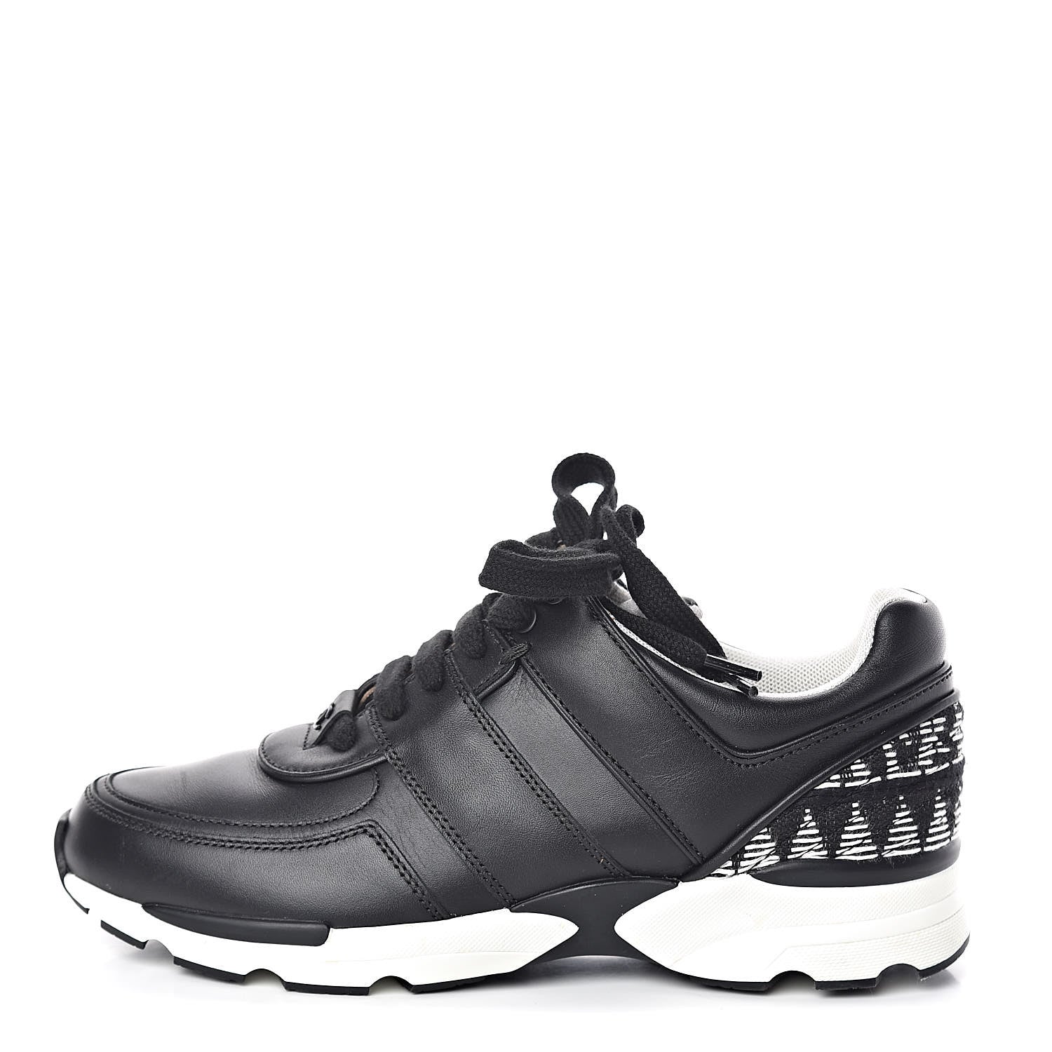 Chanel Calfskin Tweed CC Sneakers 37 Black White 1 of 8