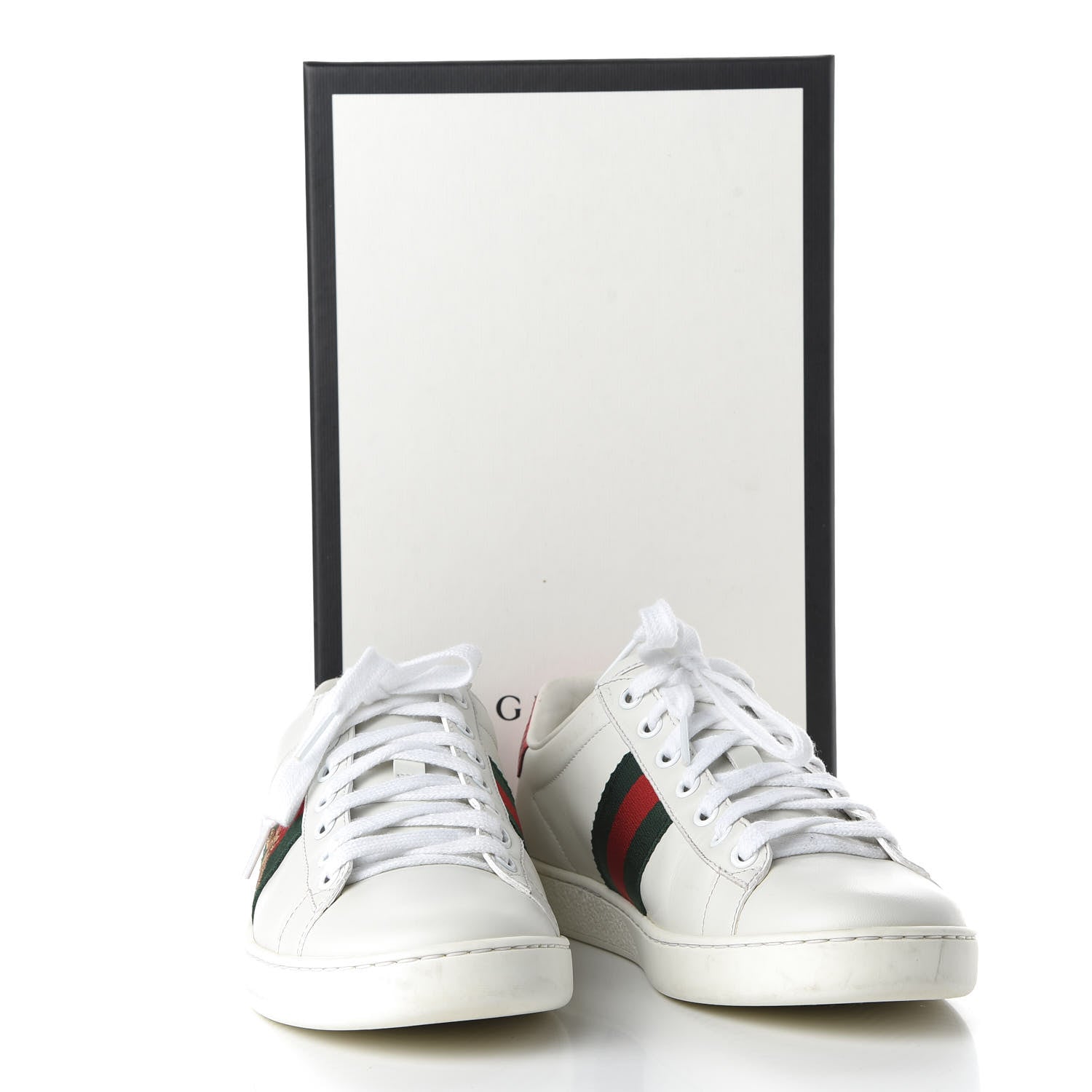 Gucci Calfskin Ayers Bee Embroidered Womens Ace Sneakers 38 White Green 10 of 10