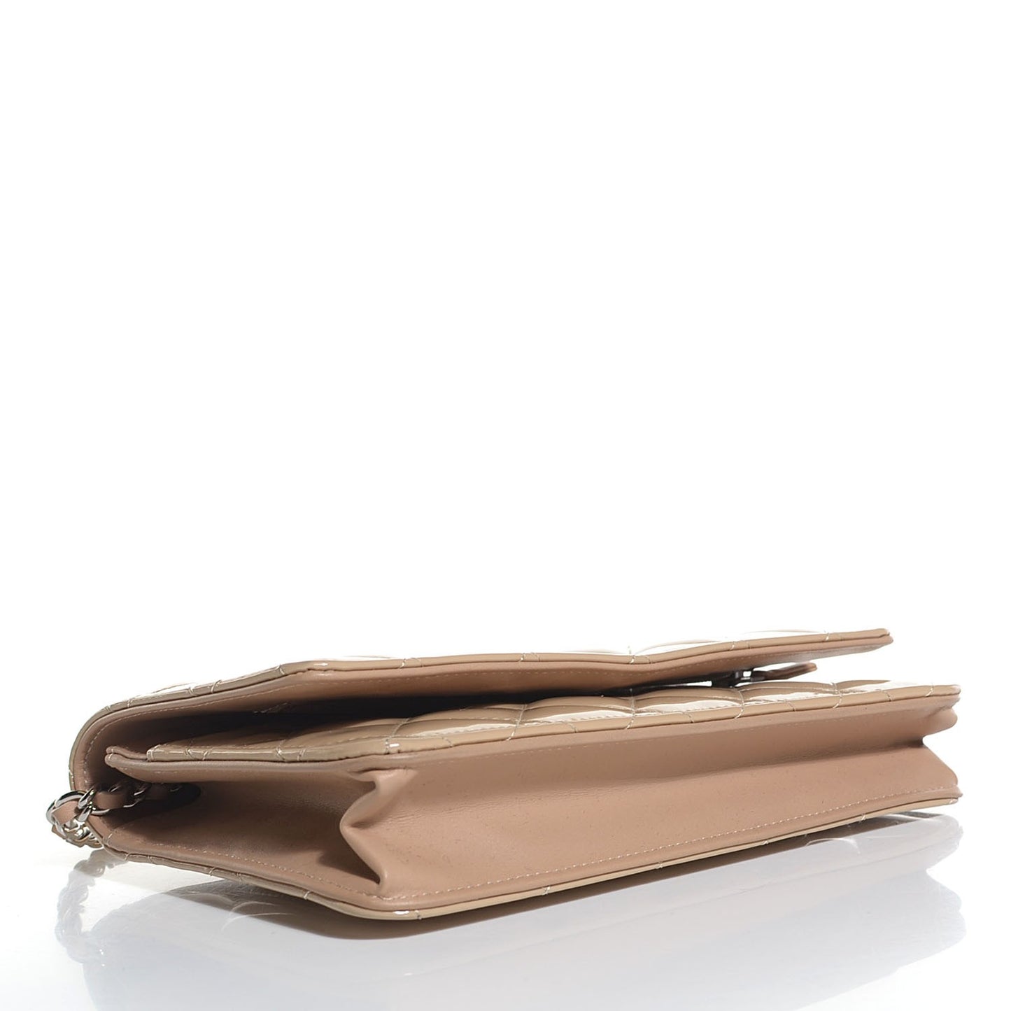 Patent Quilted Wallet On Chain WOC Beige