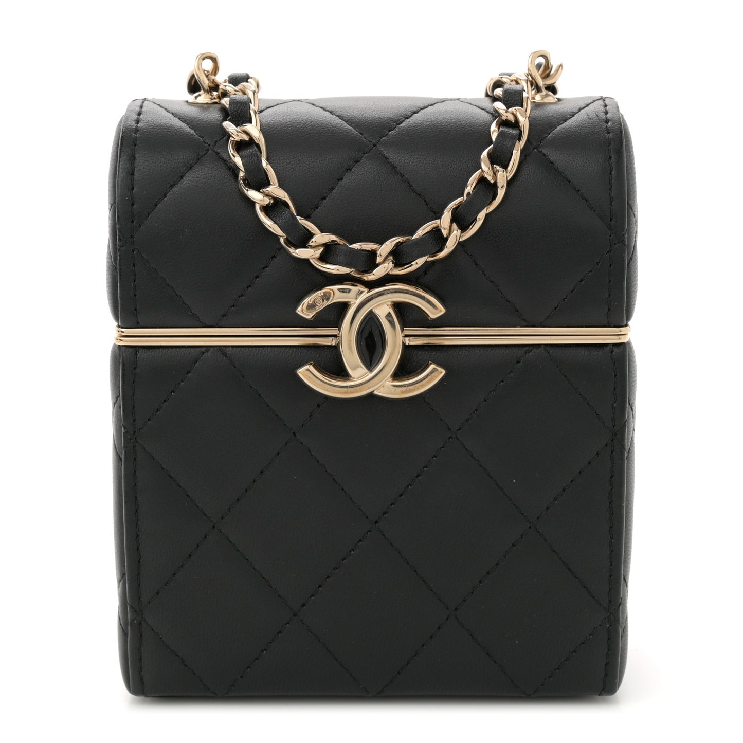 Lambskin Quilted Small Box With Chain Black