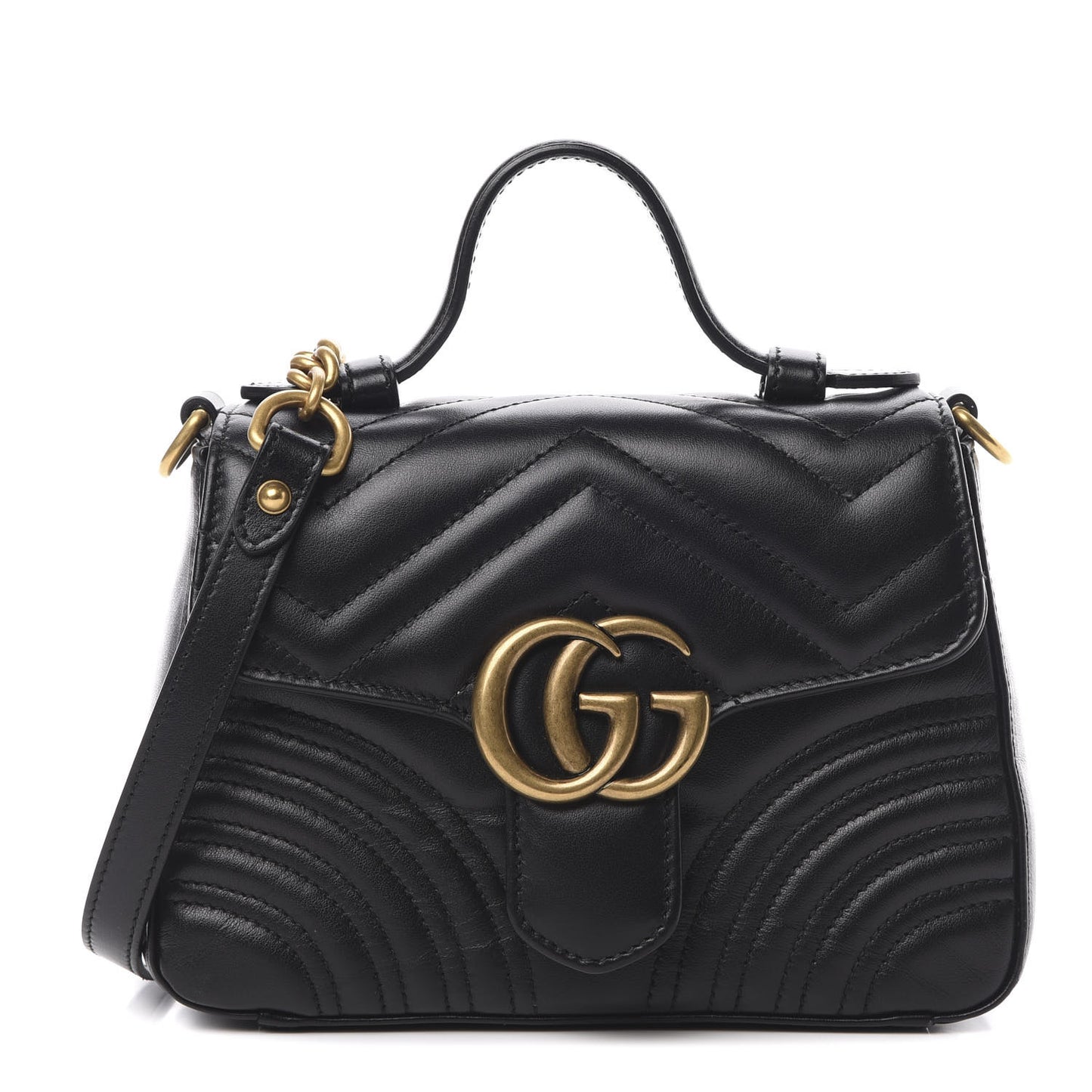 Calfskin Matelasse Mini GG Marmont Top Handle Shoulder Bag Black