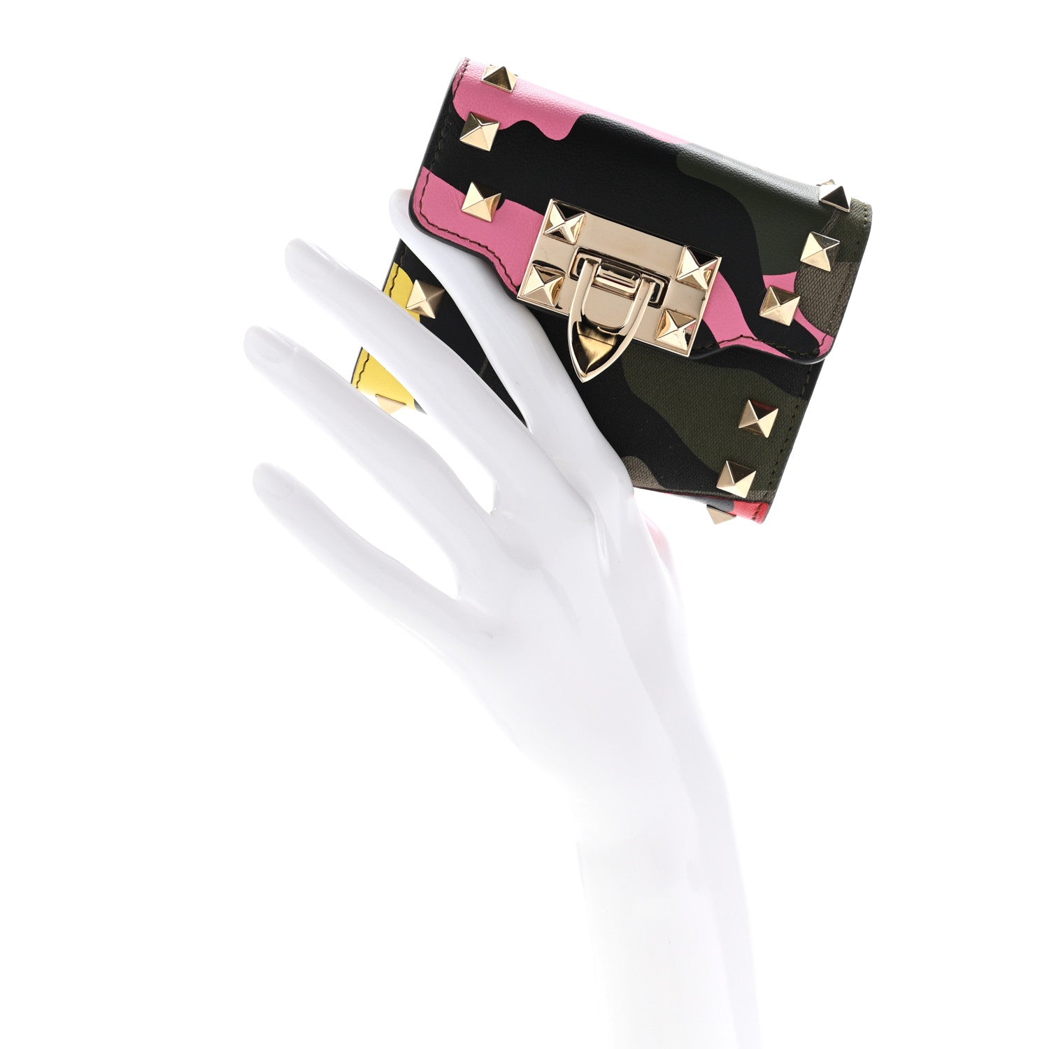 Valentino Garavani Nappa Canvas Camouflage Rockstud Flip Lock Wallet 2 of 9