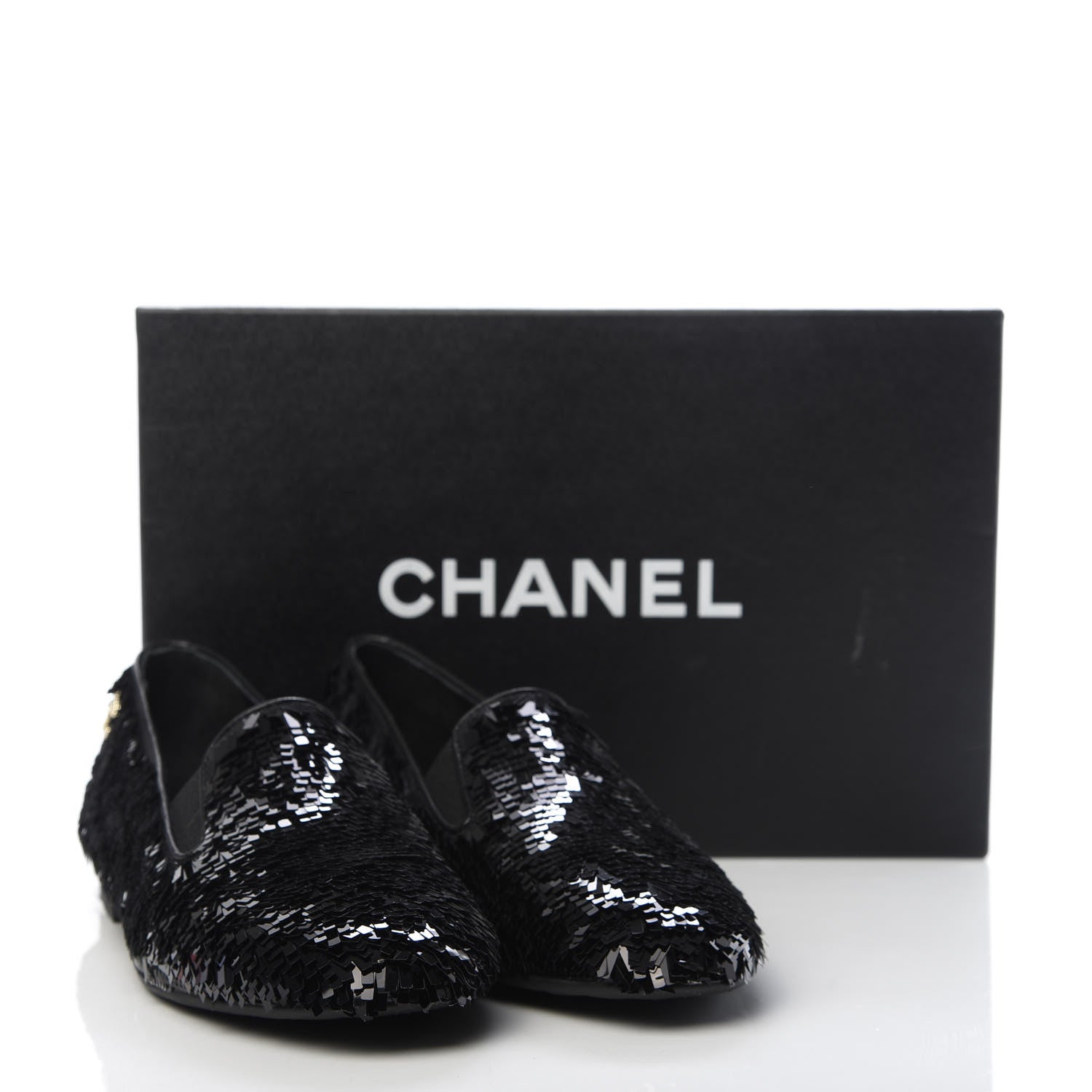 Chanel Sequin CC Loafers 37 Black 8 of 8