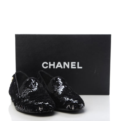 Chanel Sequin CC Loafers 37 Black 8 of 8