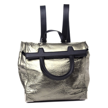 Alexander Wang Metallic Crinkled Patent Calfskin Embossed Prisma Fold-Over Backpack Green Nickel Hardware 1 of 10