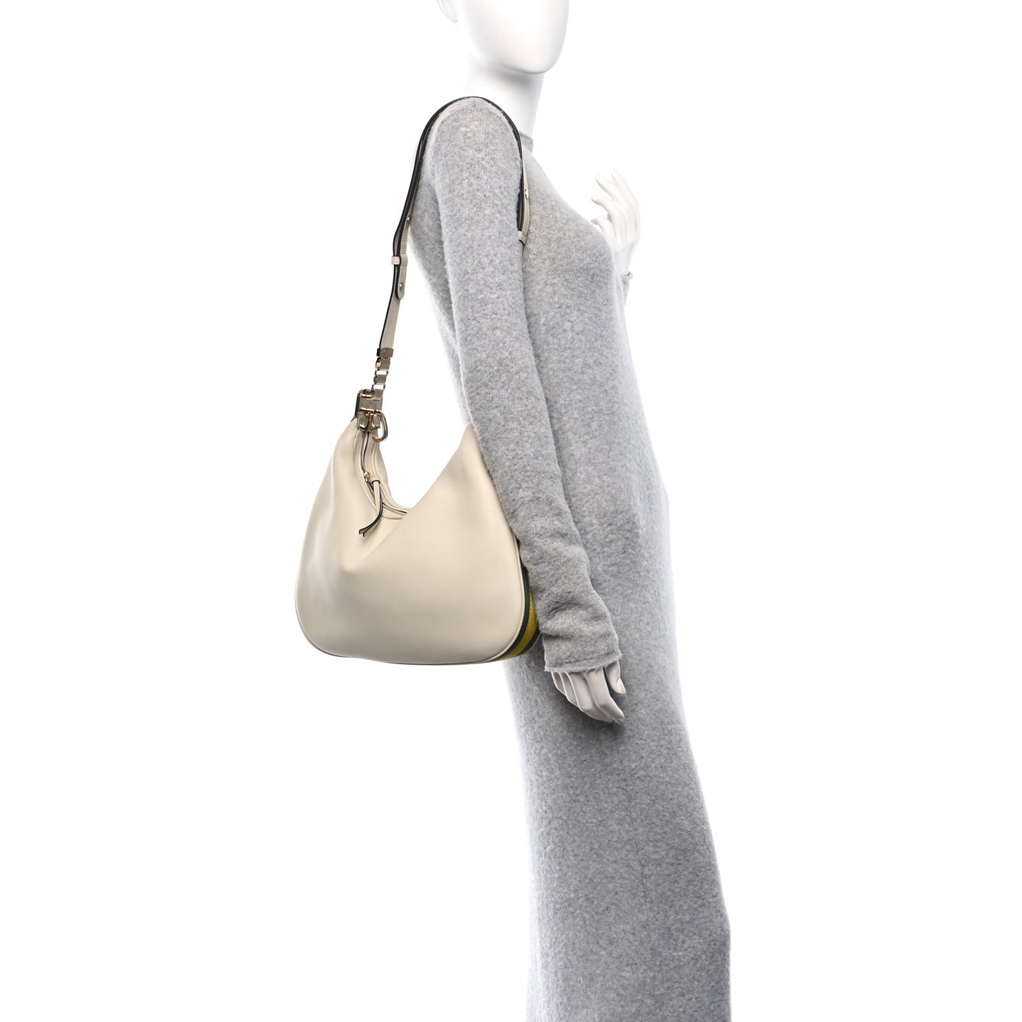 Aria Calfskin Web Large Attache Shoulder Bag Beige