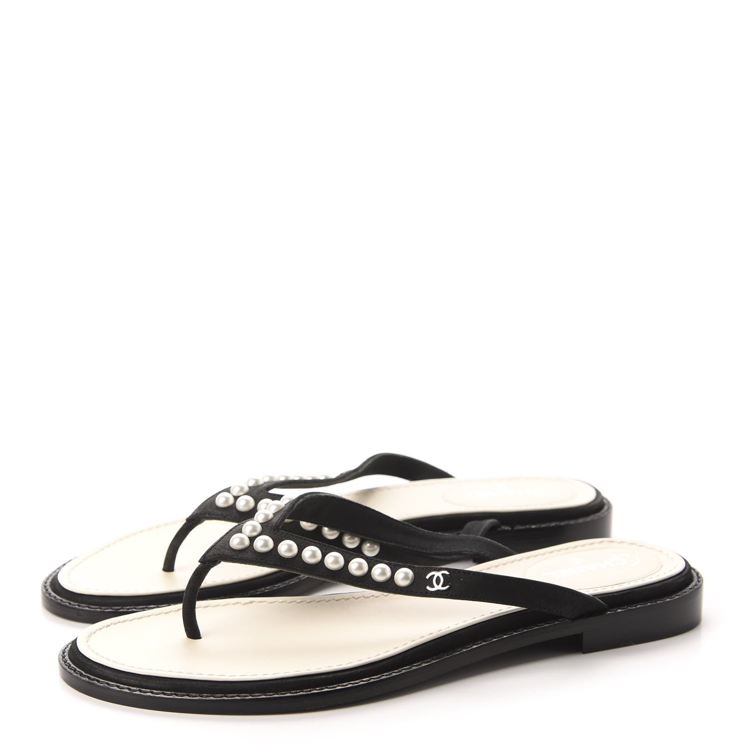 Chanel Suede Pearl Thong Sandals 39.5 Black 3 of 10