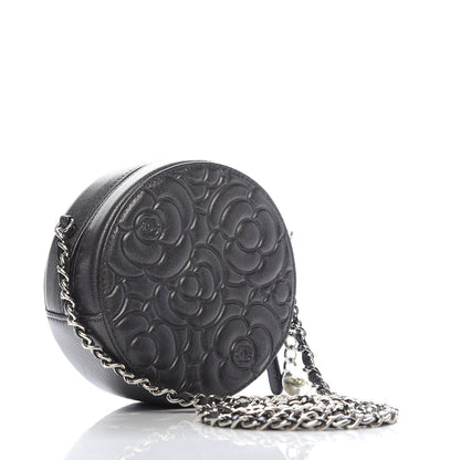 Chanel Goatskin Camellia Quilted Round Clutch With Chain Grey 3 of 10