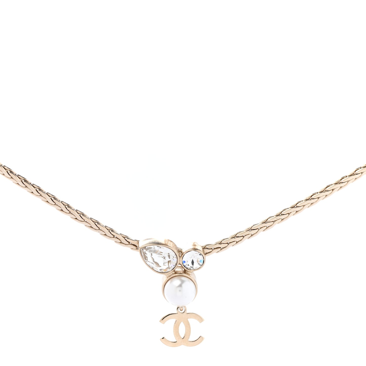 Pearl Crystal CC Teardrop Braided Necklace Gold