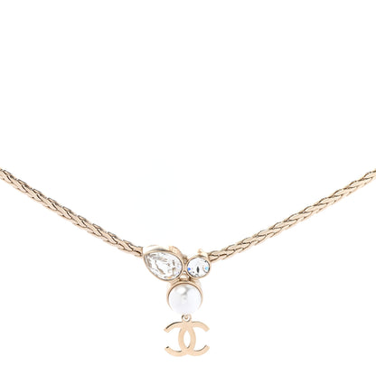 Chanel Pearl Crystal CC Teardrop Braided Necklace Gold 1 of 8
