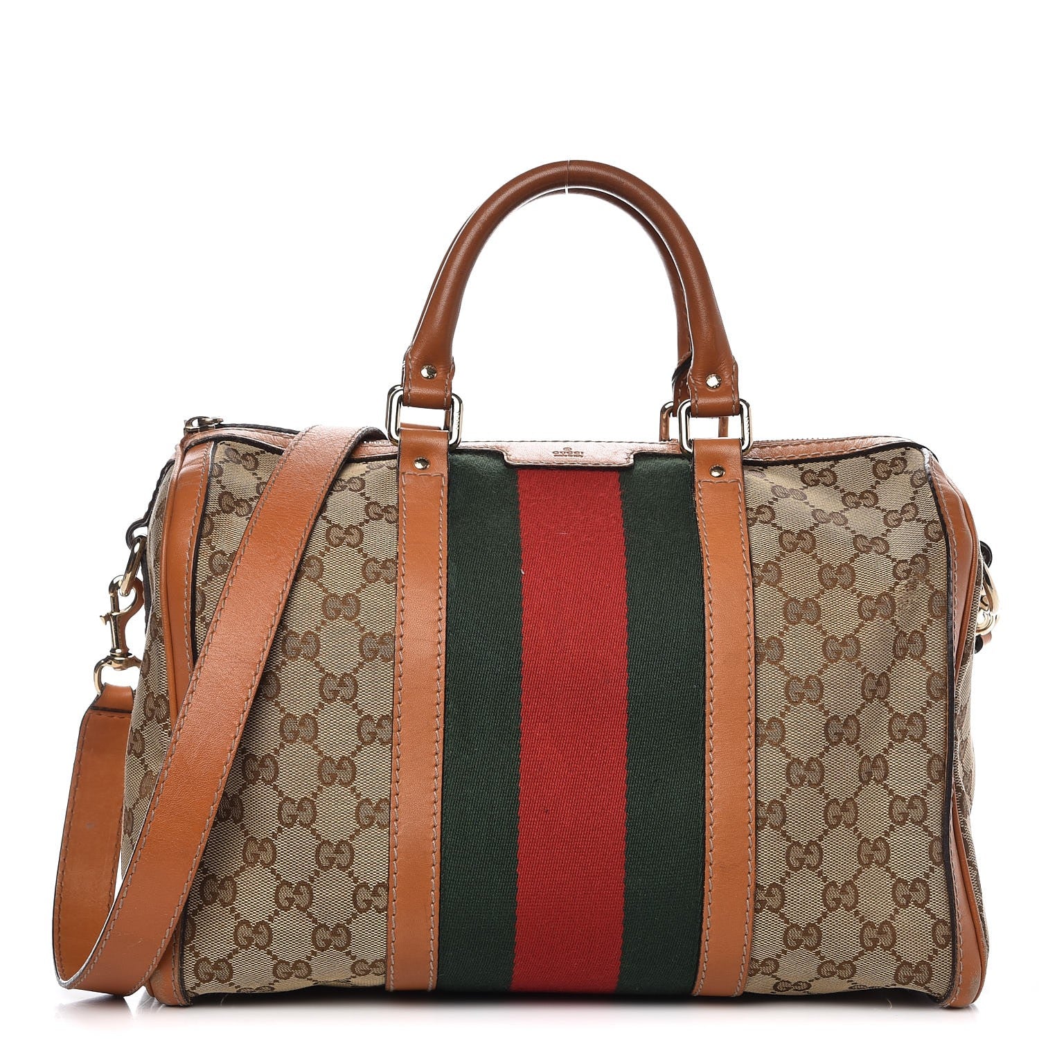 Gucci Monogram Vintage Web Medium Boston Tobacco 1 of 17