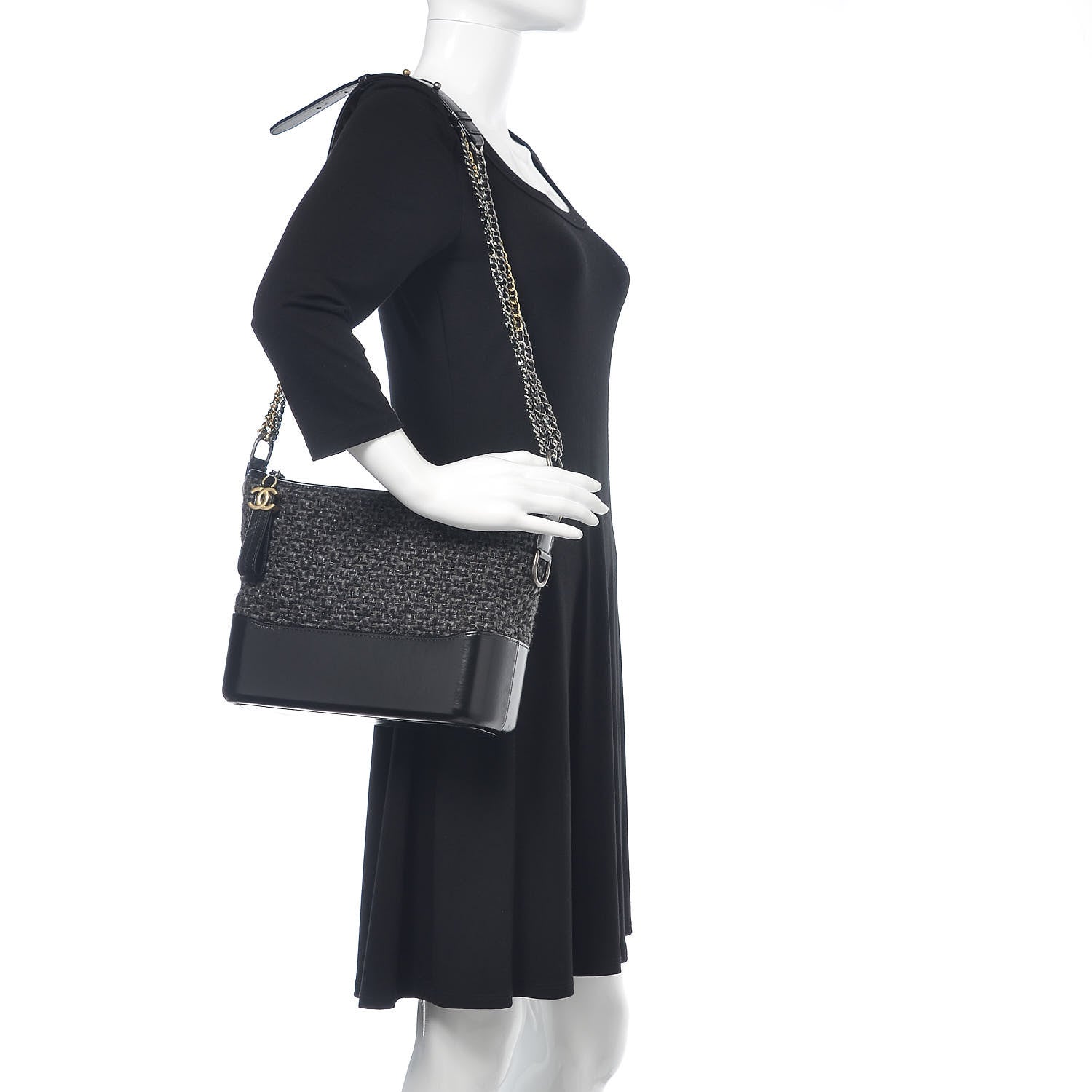 Chanel Tweed Calfskin Quilted Medium Gabrielle Hobo Black 3 of 10